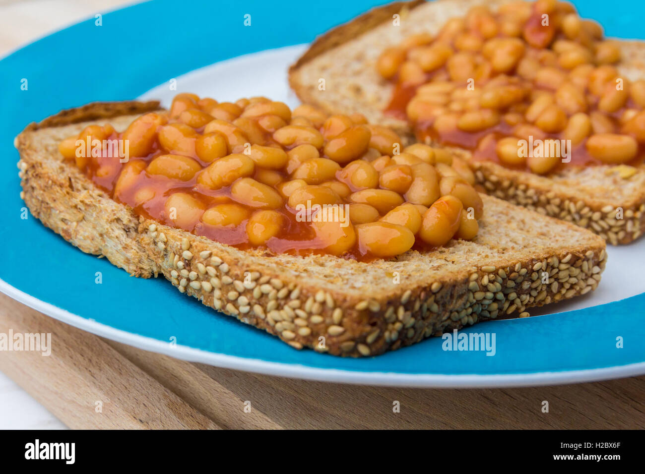 Fagioli su pane tostato Foto Stock