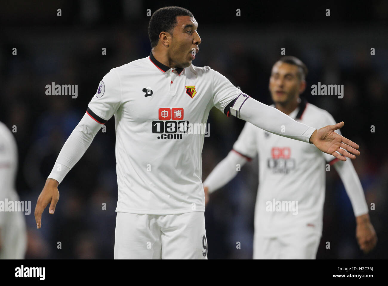 Watford's Troy Deeney durante il match di Premier League a Turf Moor, Burnley. Foto Stock