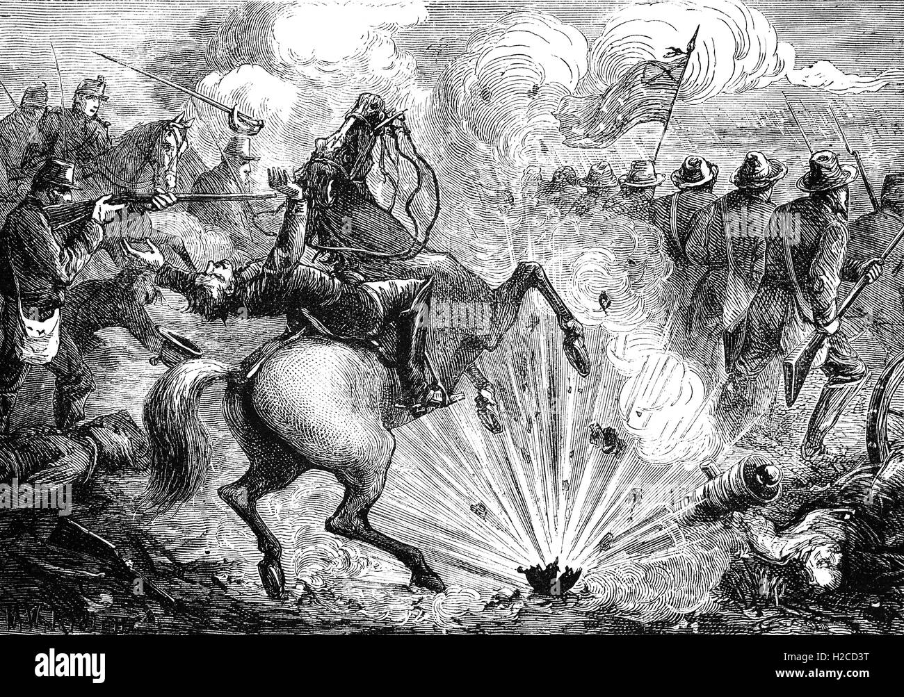 La battaglia di Shiloh, conosciuta anche come Battaglia di Pittsburg Landing, era la seconda grande battaglia della Guerra Civile americana (1862). La battaglia combattuta il 6 di aprile - 7, 1862, nel sud-ovest del Tennessee, si è conclusa con il ritiro delle truppe Confederate ma non è stata una vittoria dell'Unione. Foto Stock