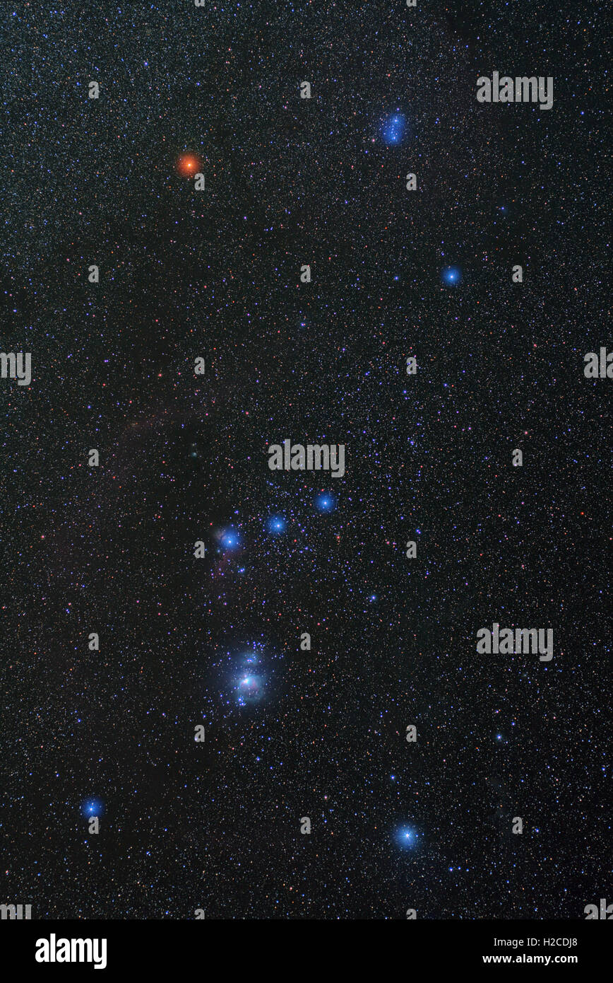 Universo spazio Immagine: foto reale di stellato cielo notturno con l'inverno la costellazione di Orione. Foto Stock