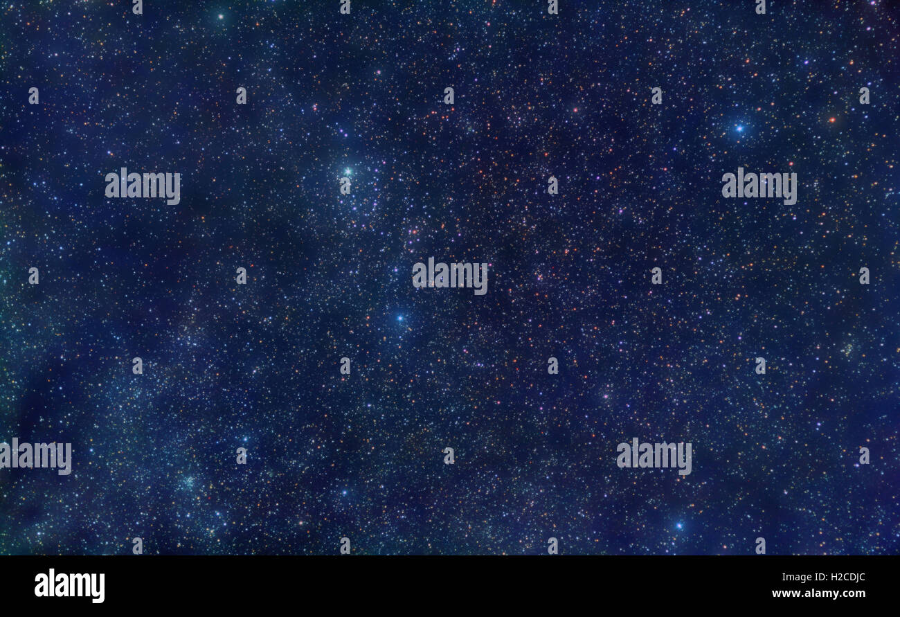 Costellazione di Perseo stelle prese con 39 min di esposizione. Via Lattea nuvole e alcuni open star clusters sono visibili. Foto Stock