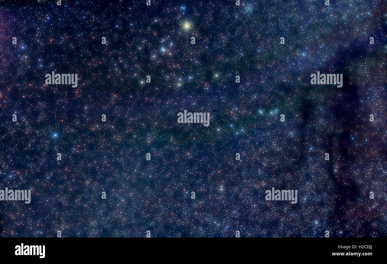Universo astronomia foto: Toro (il toro) costellazione con Via Lattea stelle, galactic nubi di polvere e alcuni Deep Sky oggetti Foto Stock