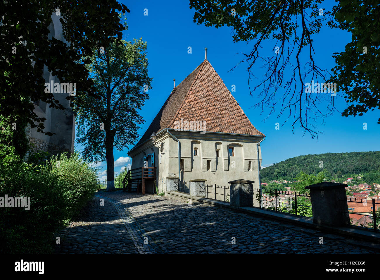 Turnul Fierarilor - Fabbri hanno' torre, parte delle vecchie fortificazioni nel centro storico di Sighisoara città, Transilvania in Romania Foto Stock