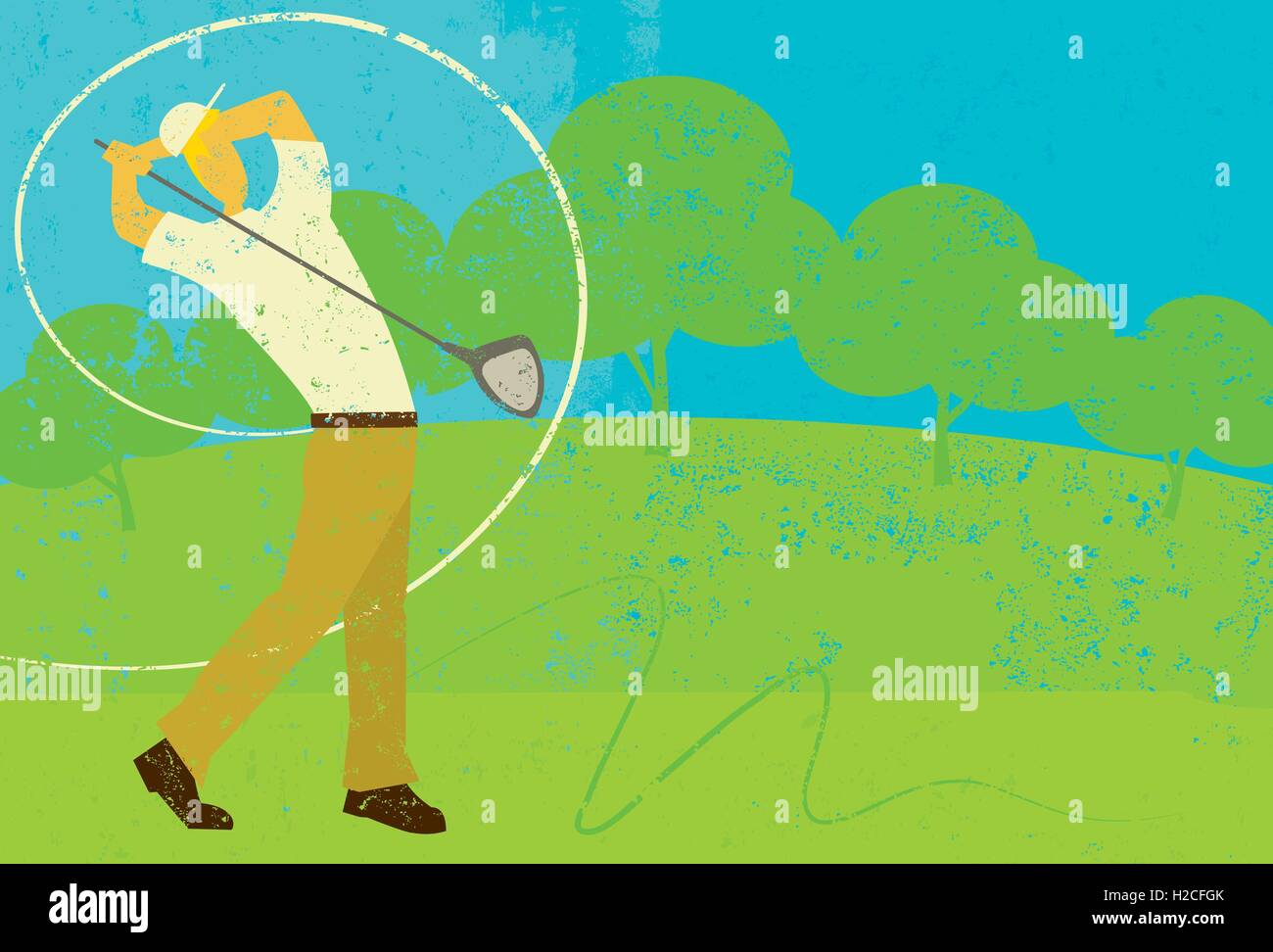 Il Golfer oscillazione un golfista off di rinvio sul campo da golf. Illustrazione Vettoriale