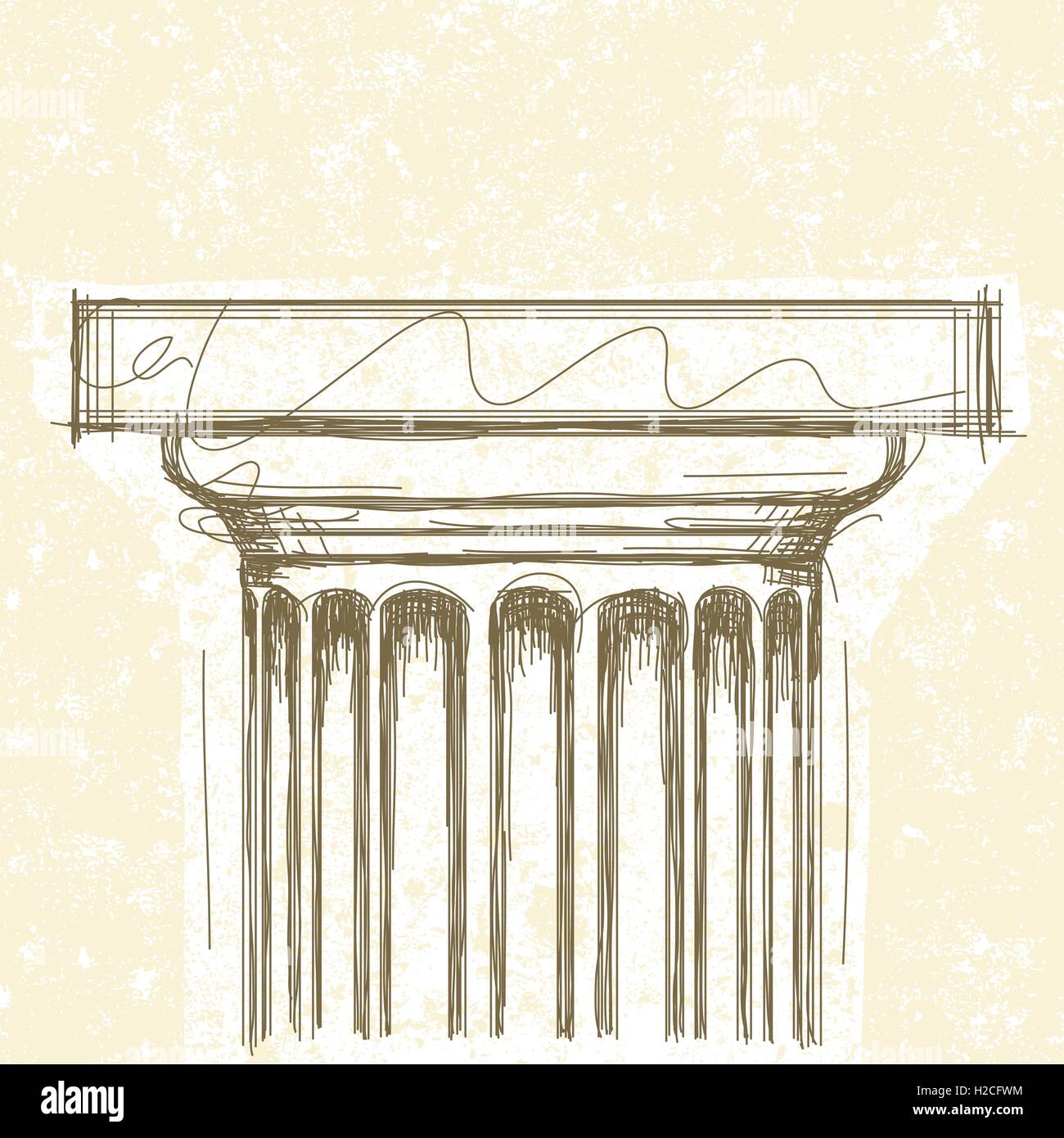 Capitello dorico Sketchy, capitello dorico su un sfondo astratto. Illustrazione Vettoriale
