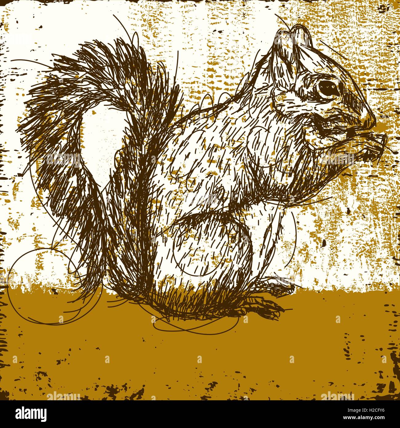 Scoiattolo scoiattolo mangiare un dado su un sfondo astratto. Lo scoiattolo e lo sfondo sono separatamente su strati di marcato. Illustrazione Vettoriale