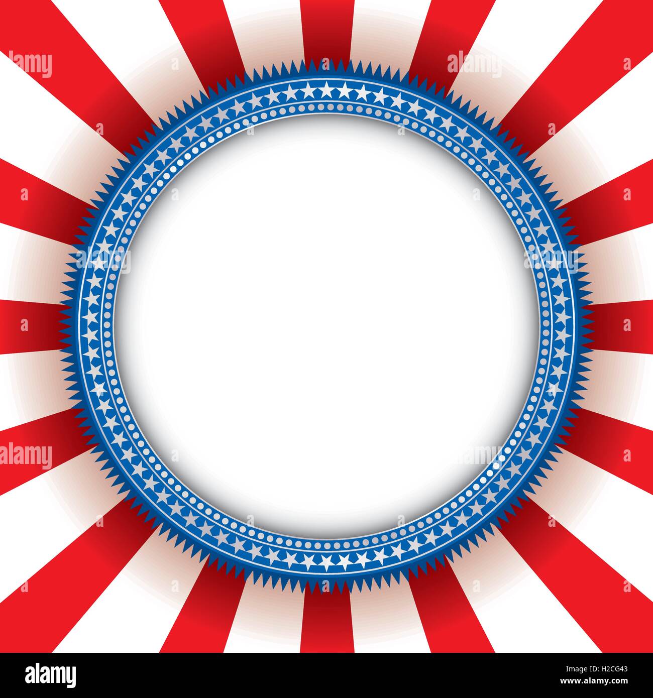 Pulsante di elezione di un American elezione pulsante sopra le strisce e un gradiente dello sfondo. Illustrazione Vettoriale