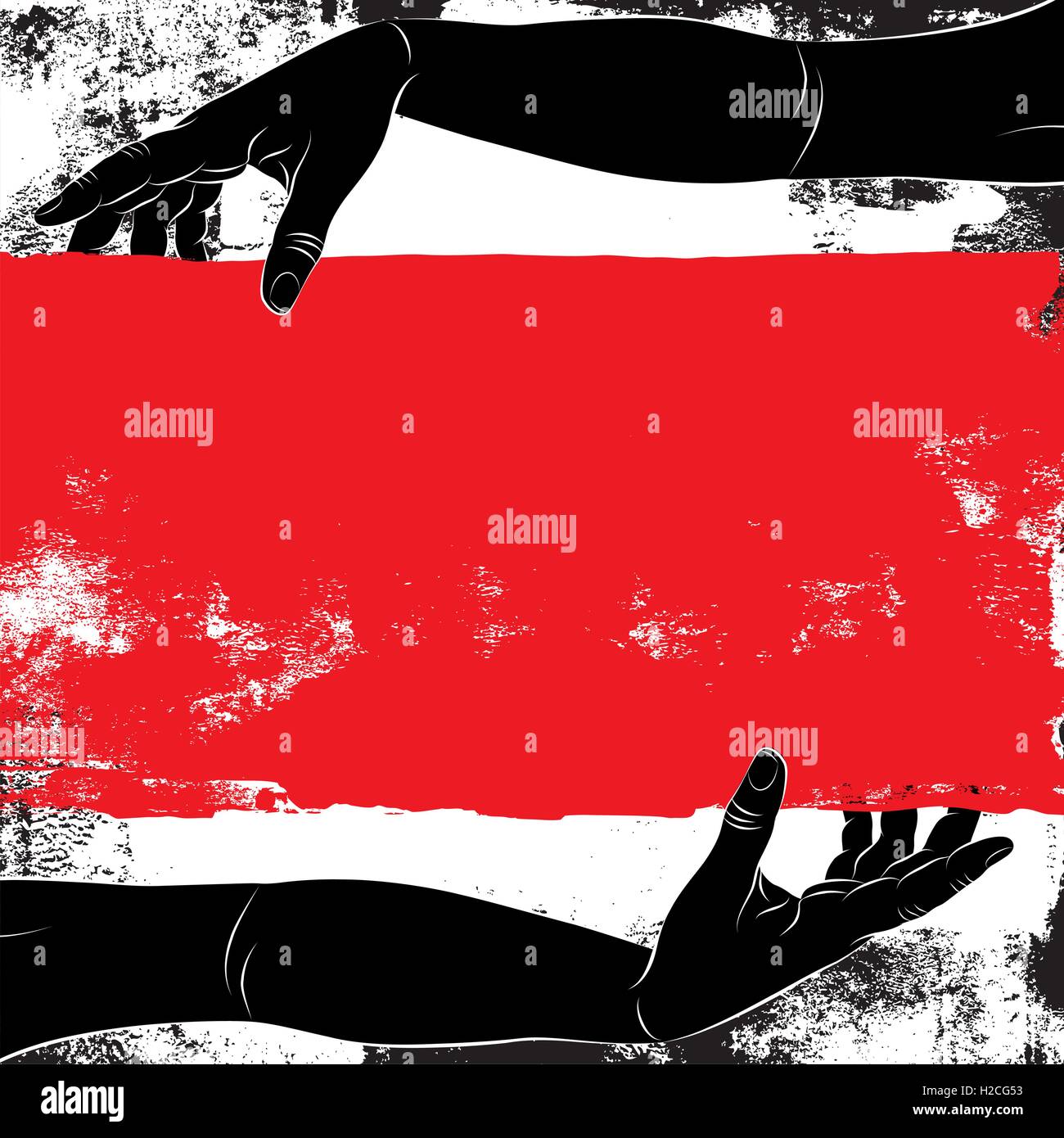 Mani tenendo un segno rosso due mani tenendo un segno rosso su uno sfondo a trama. Illustrazione Vettoriale
