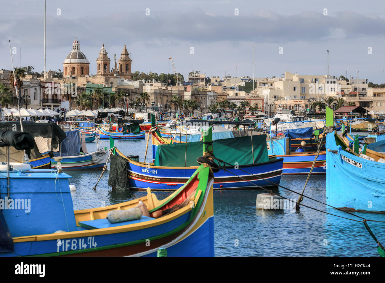 Marsaxlokk, villaggio di pescatori, Malta Foto Stock