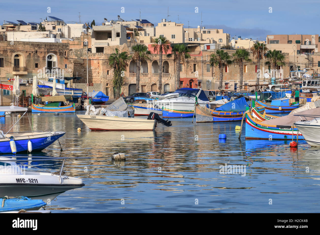 Marsaxlokk, villaggio di pescatori, Malta Foto Stock