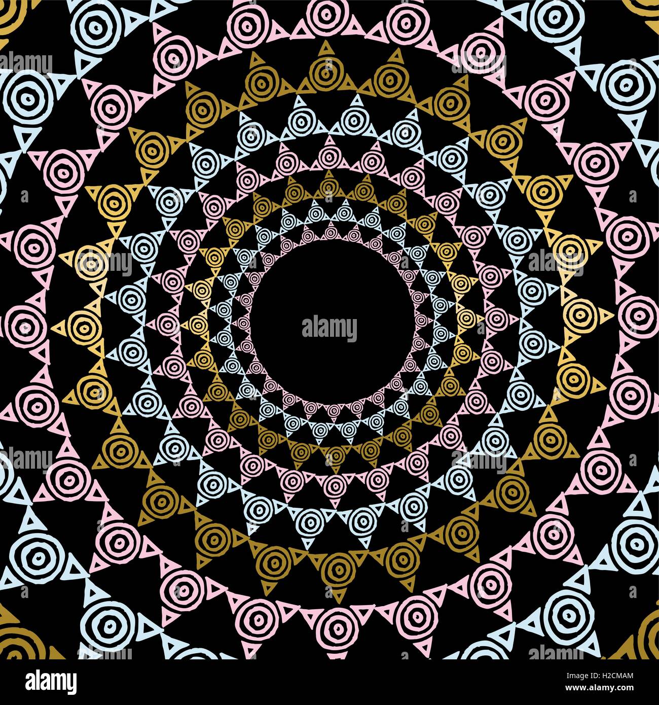 Oro illustrazione mandala in arte tribale lo stile tradizionale disegnata a mano astratto di forma geometrica decorazione. EPS10 vettore. Illustrazione Vettoriale