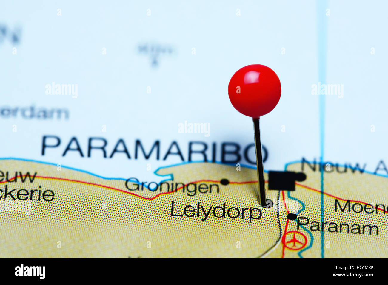 Lelydorp imperniata su una mappa di Suriname Foto Stock