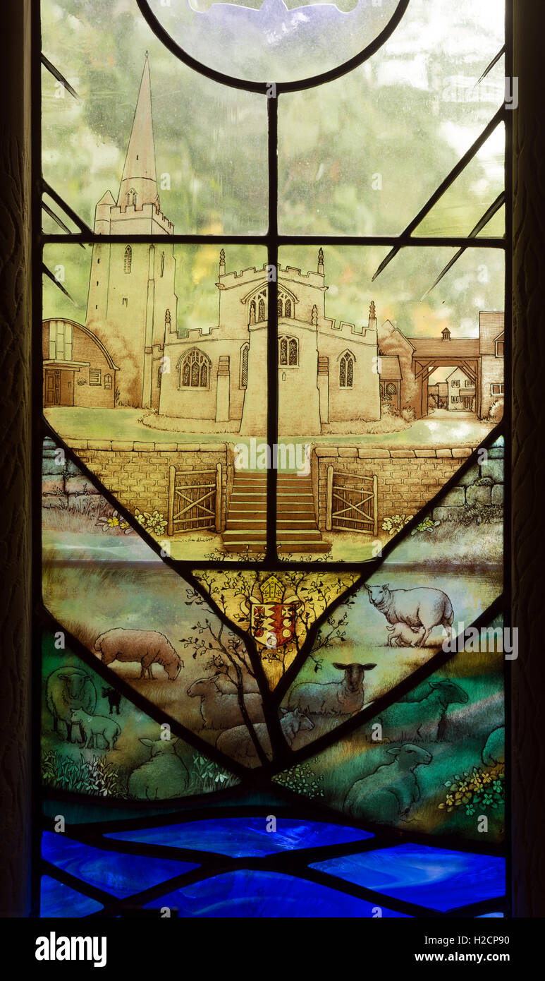 La finestra di speranza il vetro macchiato dettaglio, la chiesa di Santa Maria, Lapworth, Warwickshire, Inghilterra, Regno Unito Foto Stock
