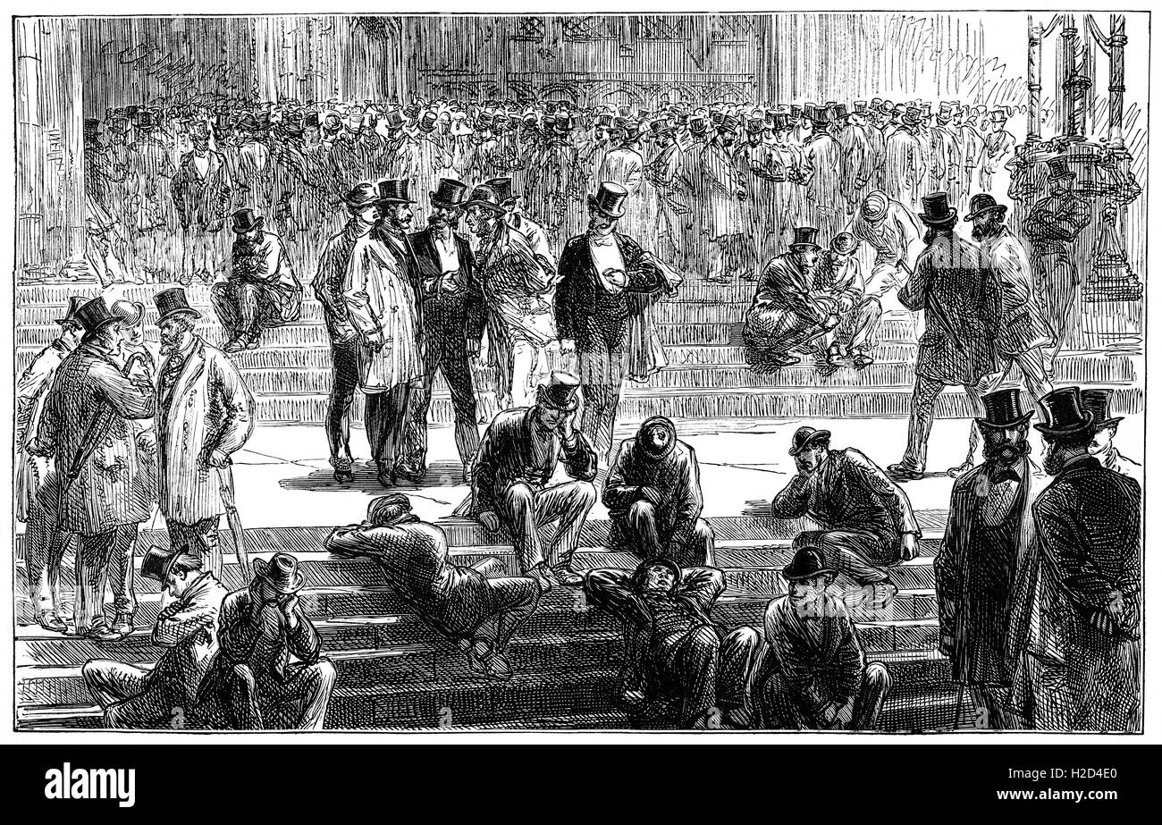 I membri del Parlamento in attesa per la divisione sulla 1866 riforma di legge, la prima messa il suffragio femminile petizione alla House of Commons il 7 giugno 1866. Foto Stock
