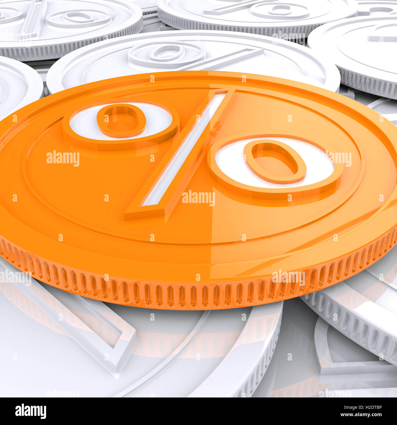 Percentuale Coin mostra interesse guadagnare o dovuti Foto Stock
