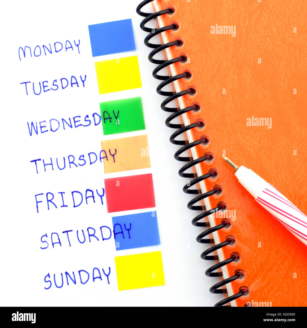 Notebook post it dal lunedì alla domenica Foto Stock