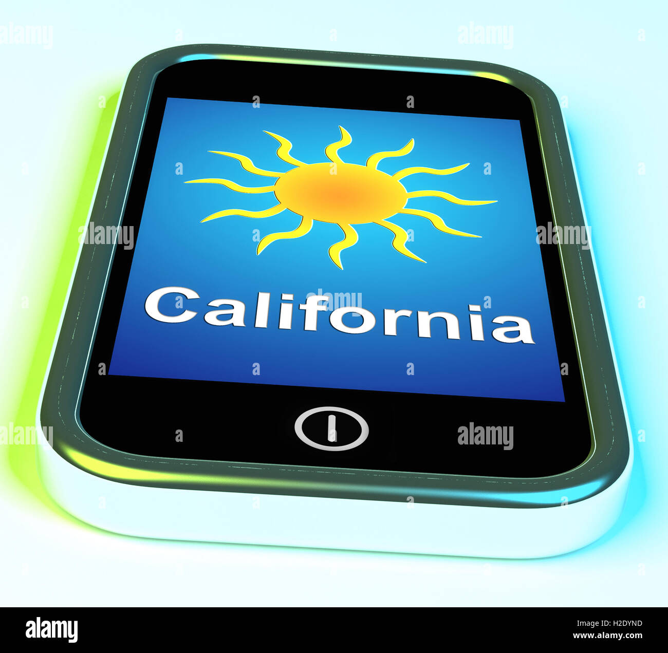 California e Sun sul telefono significa grande Meteo in stato d'Oro Foto Stock