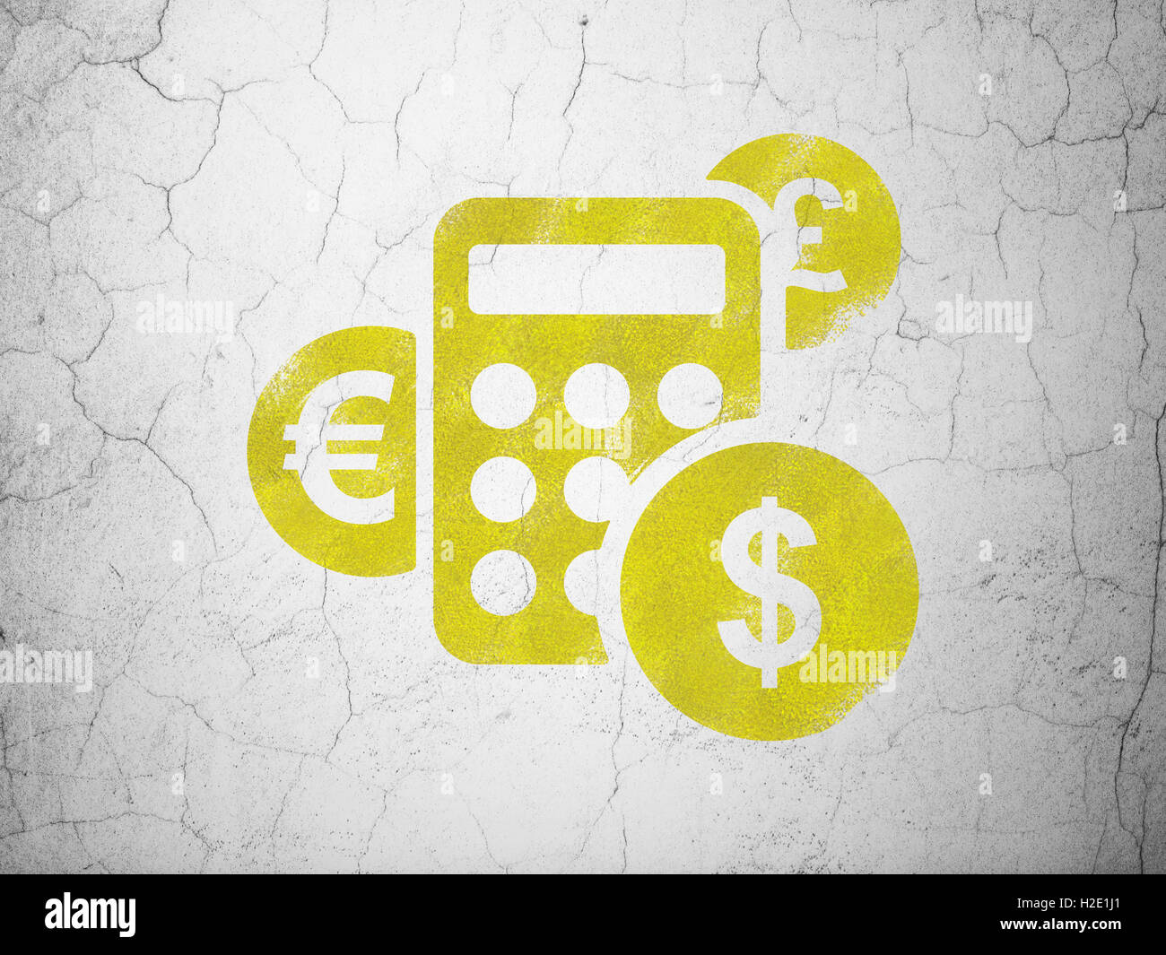 Concetto di finanza: Calcolatrice su sfondo a parete Foto Stock