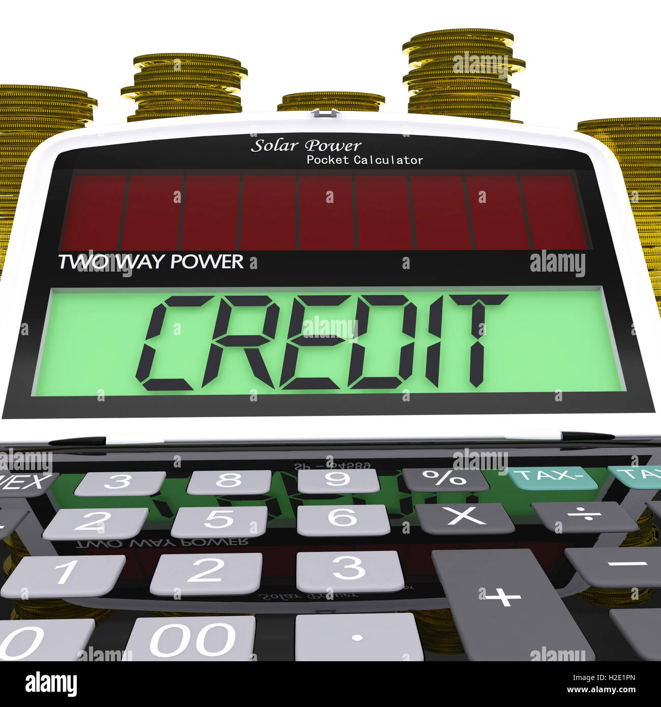 Calcolatrice di credito significa denaro in prestito e finanziamento Foto Stock