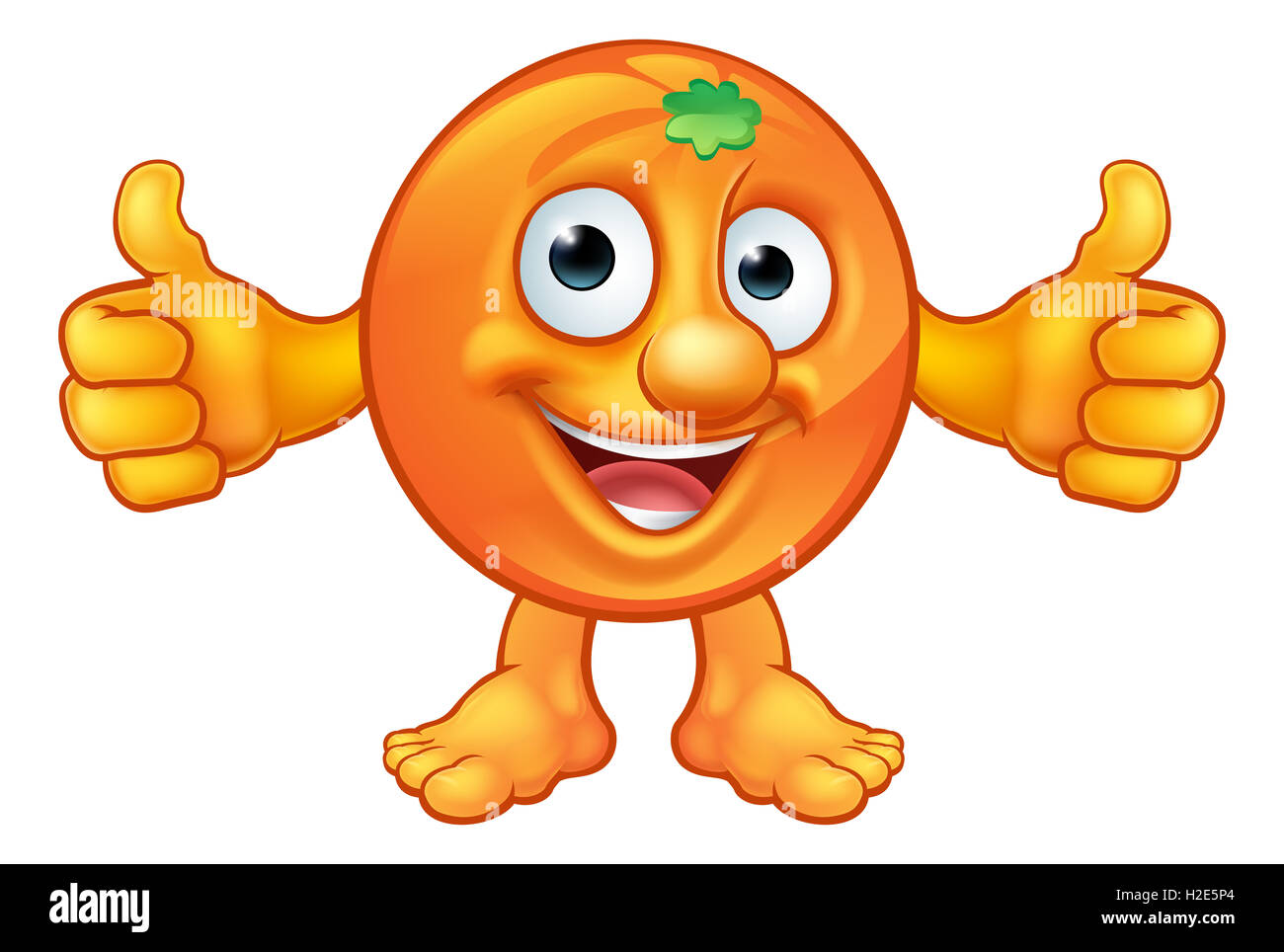 Un cartoon orange frutta mascotte di carattere dando un pollice in alto Foto Stock