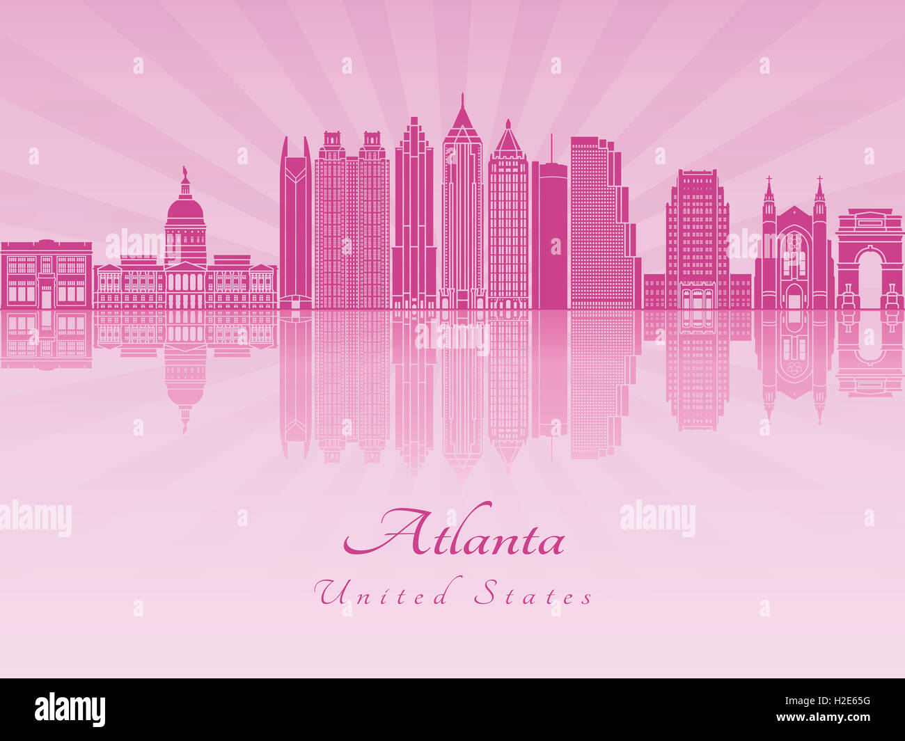 Atlanta skyline in viola orchidea radiante in modificabile file vettoriali Foto Stock