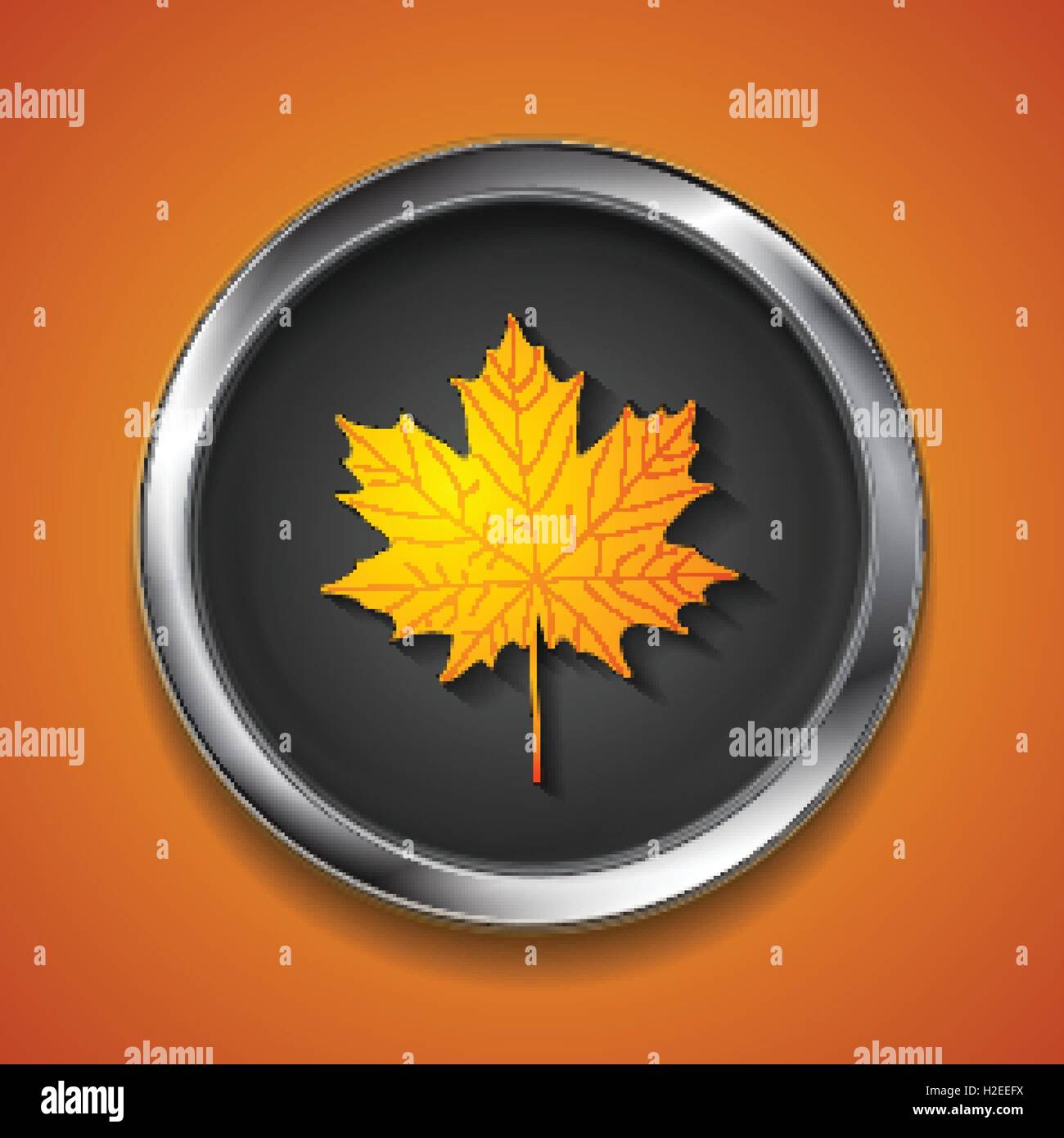 Orange autunno maple leaf sul pulsante in metallo. Vettore simbolo caduta graphic design Illustrazione Vettoriale