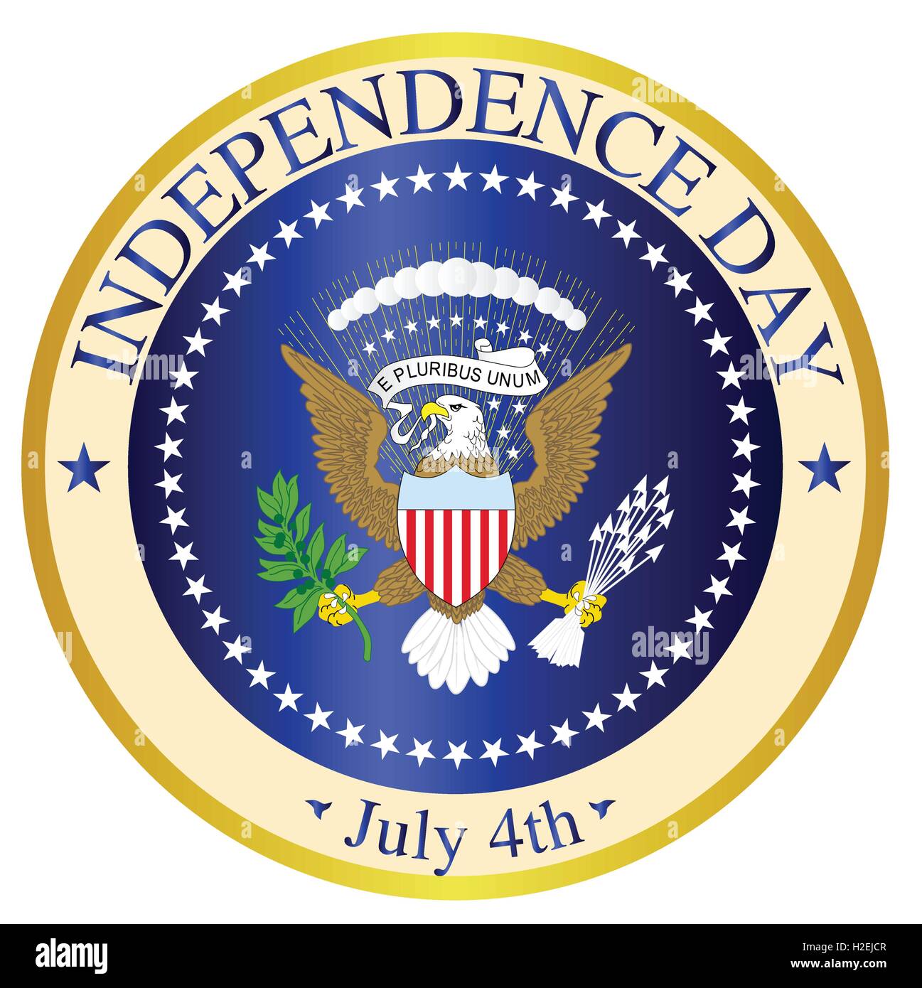 Una rappresentazione della guarnizione del Presidente degli Stati Uniti d'America deriso per giorno di indipendenza su uno sfondo bianco Illustrazione Vettoriale