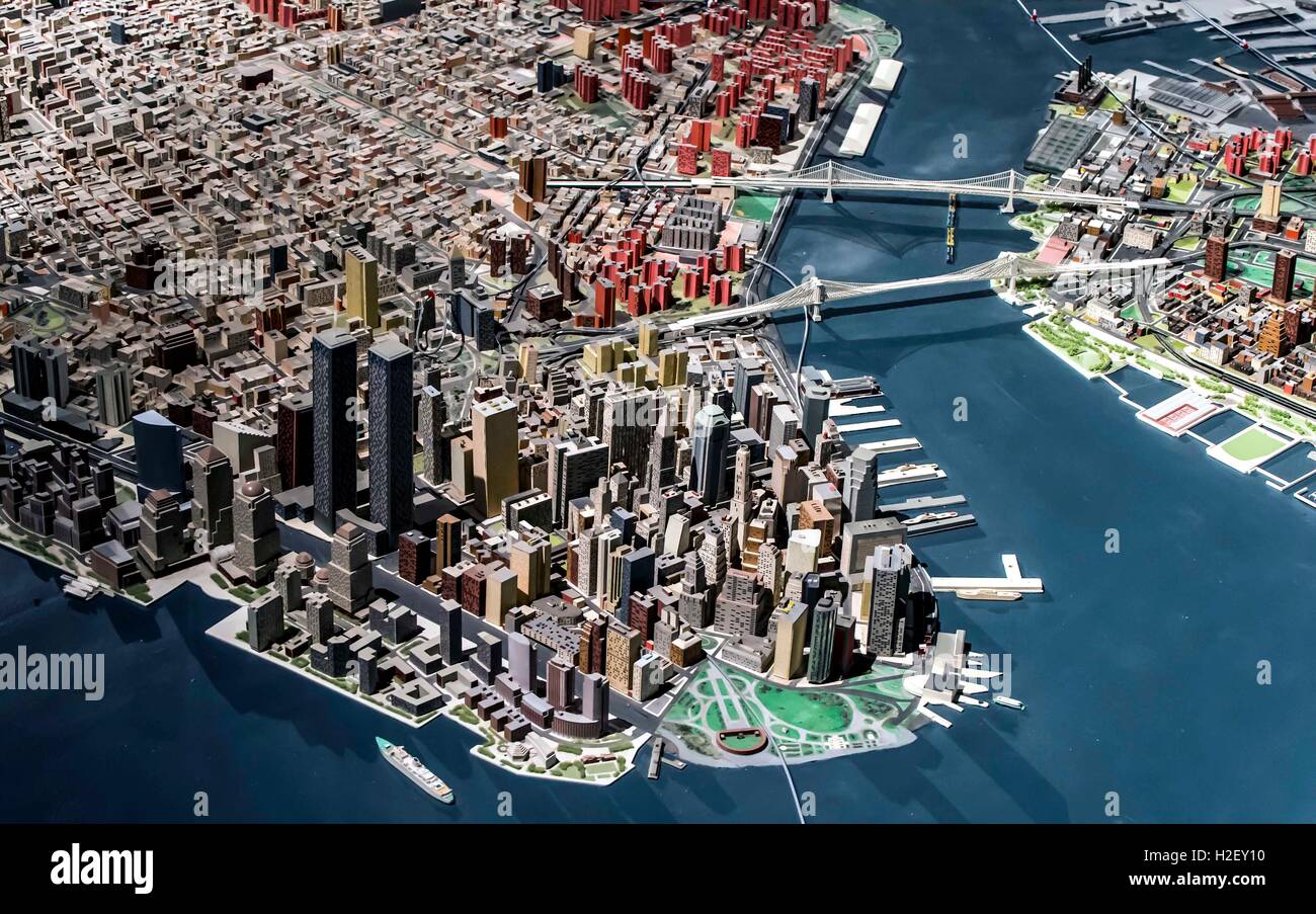 Queens, a New York, Stati Uniti d'America. Il 27 settembre, 2016. Una porzione del panorama della città di New York, che è sulla visione a lungo termine al Queens Museum. Originariamente concepito e costruito in legno, plastica e formica per il 1964 alla fiera mondiale di New York, il 9,335-piazza-piede modello è stato aggiornato periodicamente come lo skyline e architettura di New York i cinque boroughs hanno cambiato. © Brian Cahn/ZUMA filo/Alamy Live News Foto Stock Queens, a New York, Stati Uniti d'America. Il 27 settembre, 2016. Una porzione del panorama della città di New York, che è sulla visione a lungo termine al Queens Museum. Originariamente concepito e costruito in legno, plastica e formica per il 1964 alla fiera mondiale di New York, il 9,335-piazza-piede modello è stato aggiornato periodicamente come lo skyline e architettura di New York i cinque boroughs hanno cambiato. © Brian Cahn/ZUMA filo/Alamy Live News Foto Stock