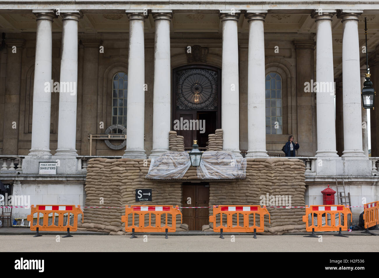 L'ora più buia del set di un film di Greenwich, Londra Foto Stock