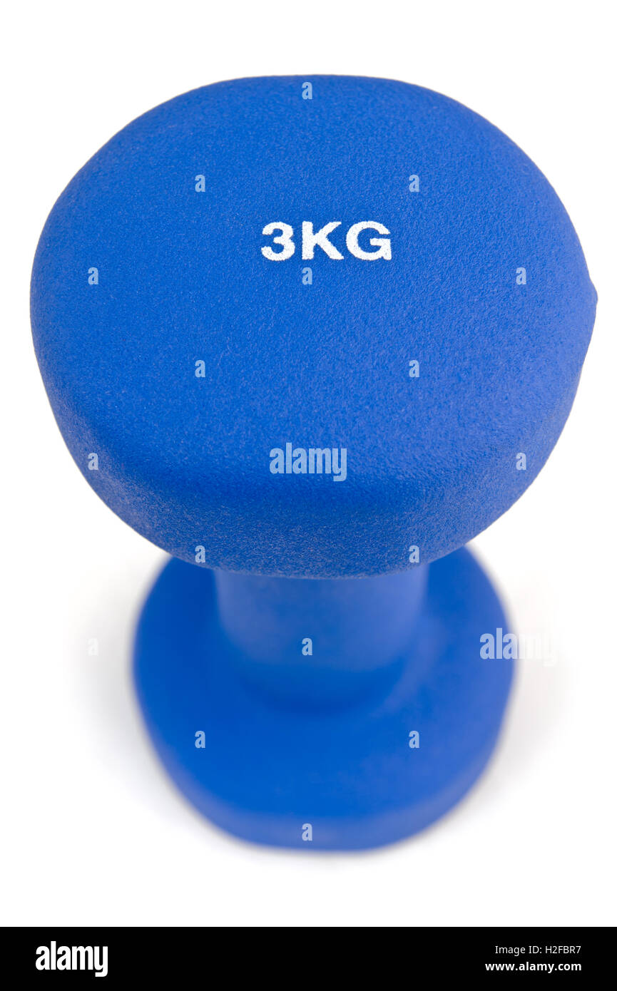 3 kg di gomma blu anabbaglianti dumbbell Foto Stock