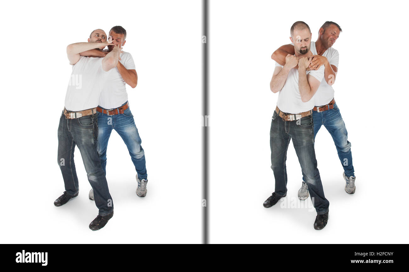 L'uomo la difesa contro un headlock Foto Stock