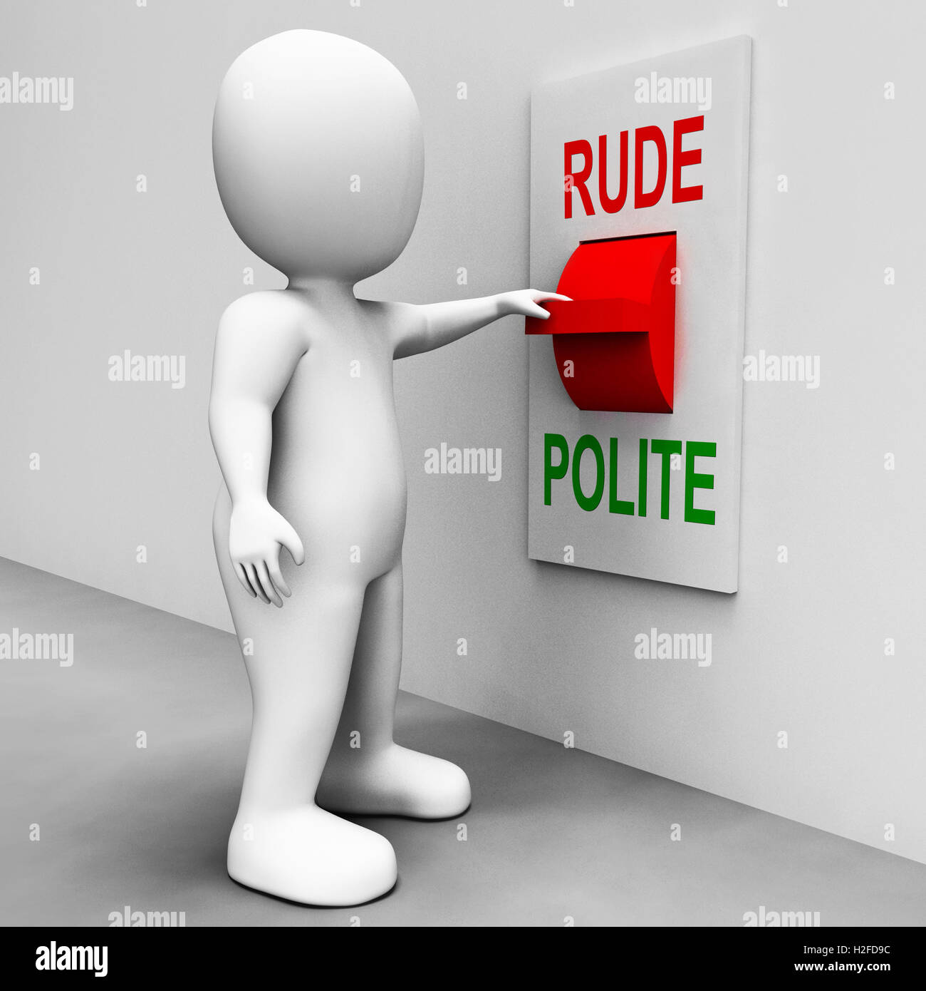 Rude educato mezzi ad interruttore buona cattive maniere Foto Stock