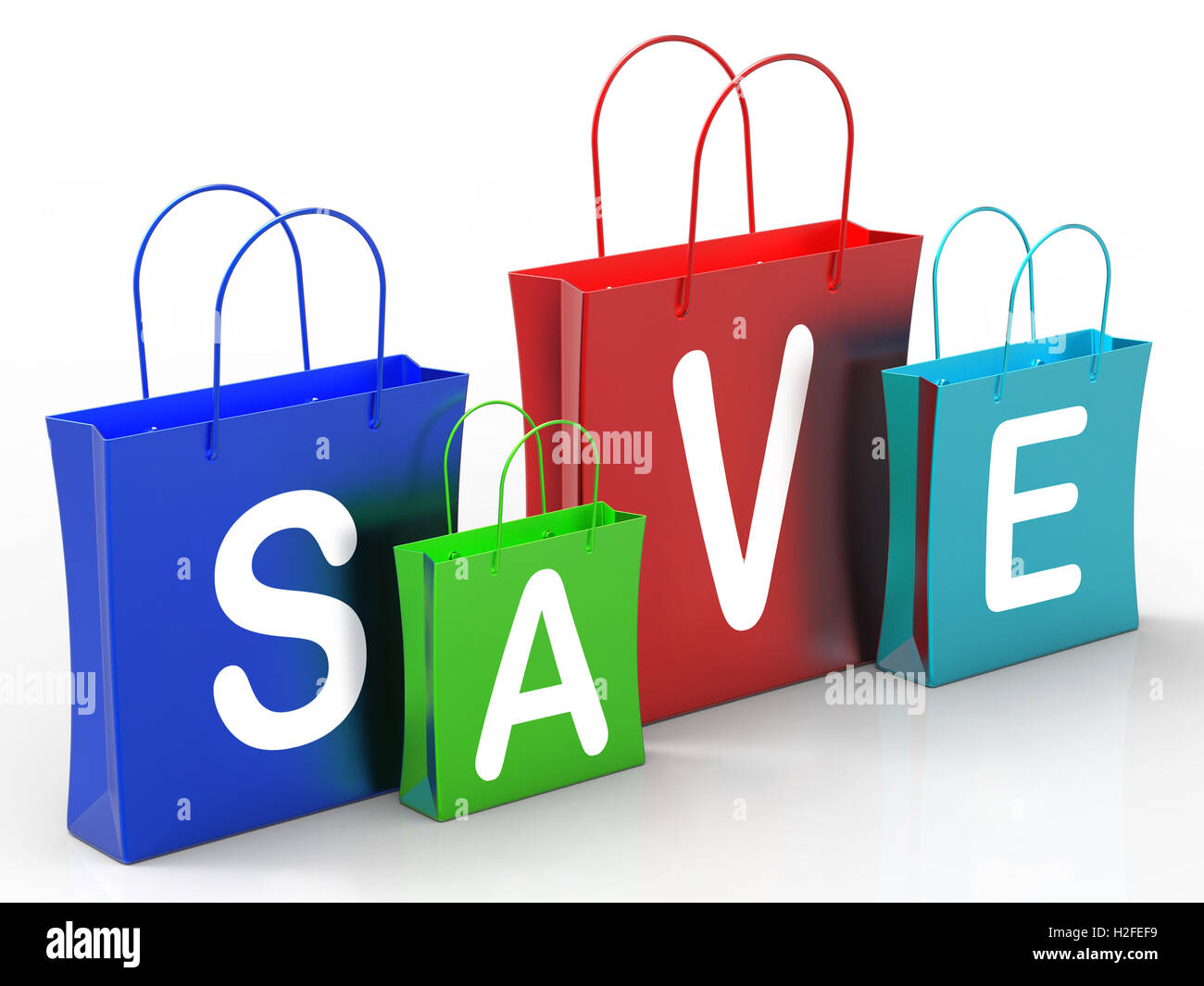 Salva su Shopping Bags mostra Occasioni e promozioni Foto Stock