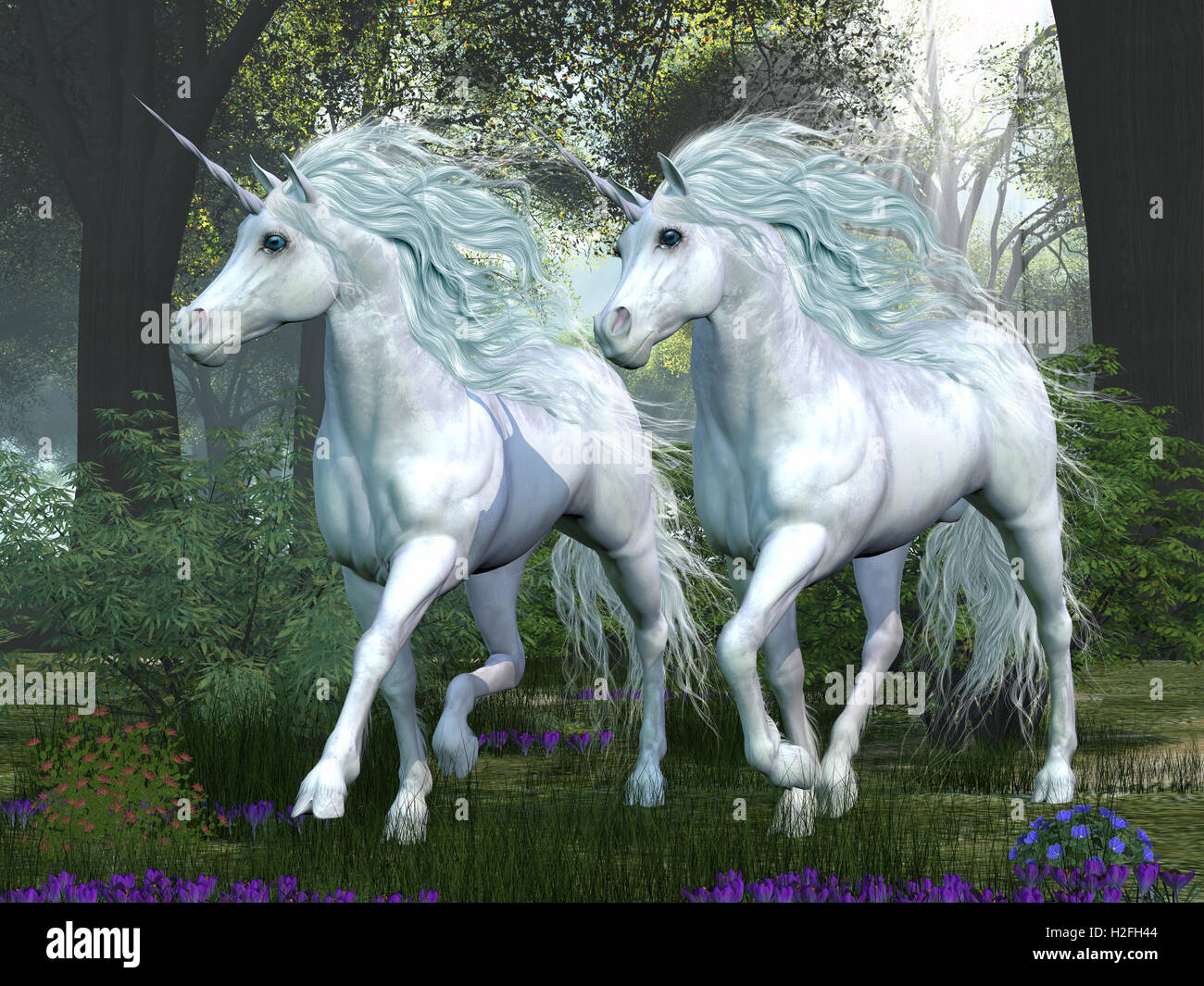 Unicorn Elm Forest Foto Stock