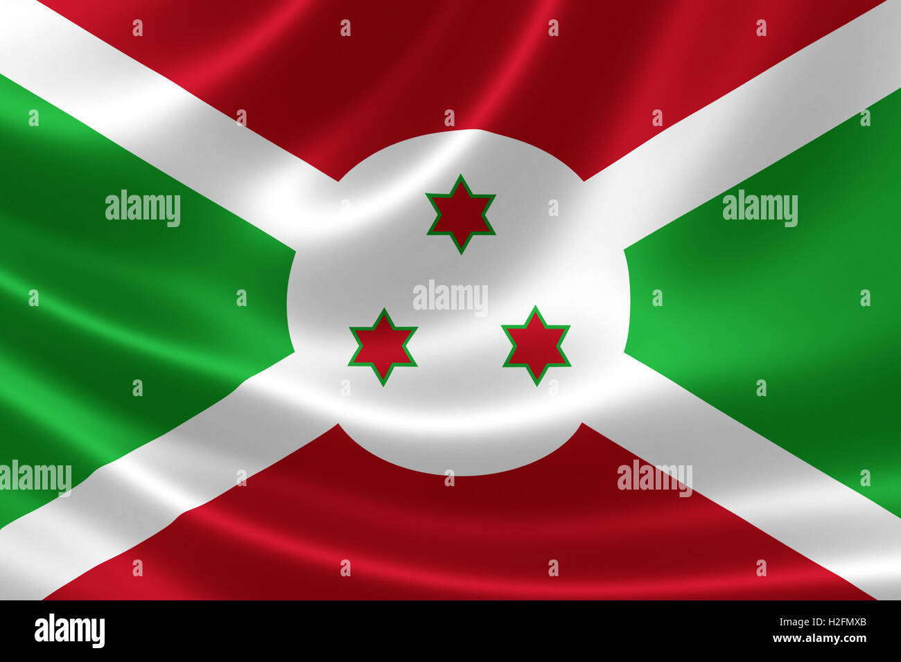 3D rendering di bandiera del Burundi sulla tessitura satinata. Foto Stock