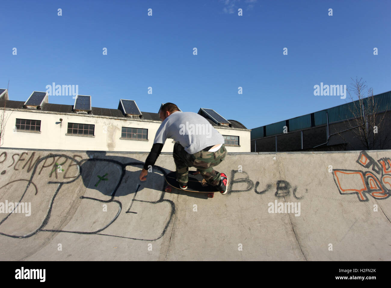 Skateboard, skateboard, stile vecchia scuola, urban sport, skatepark, hipster, radicale, gioventù, carving Foto Stock