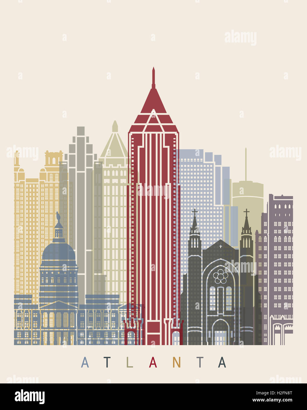 Atlanta skyline poster in formato vettoriale modificabile file Foto Stock