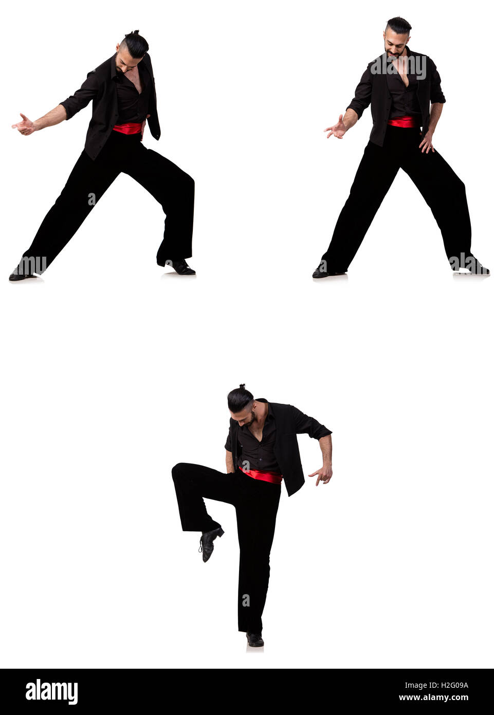 Spanish dancer in pose diverse su bianco Foto Stock