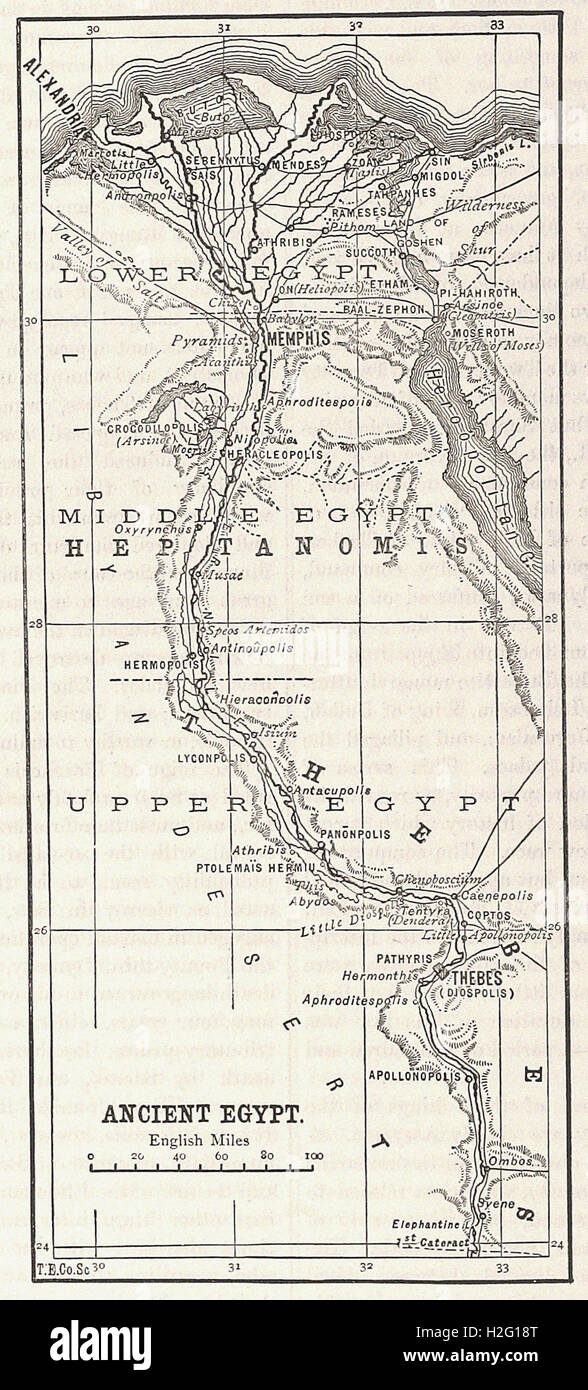 Mappa di antico Egitto - da 'Cassell illustrato della storia universale" - 1882 Foto Stock