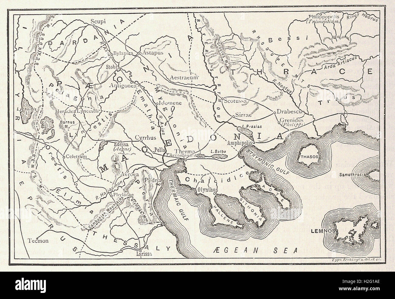 Mappa di MACEDON E I distretti adiacenti - da 'Cassell illustrato della storia universale" - 1882 Foto Stock