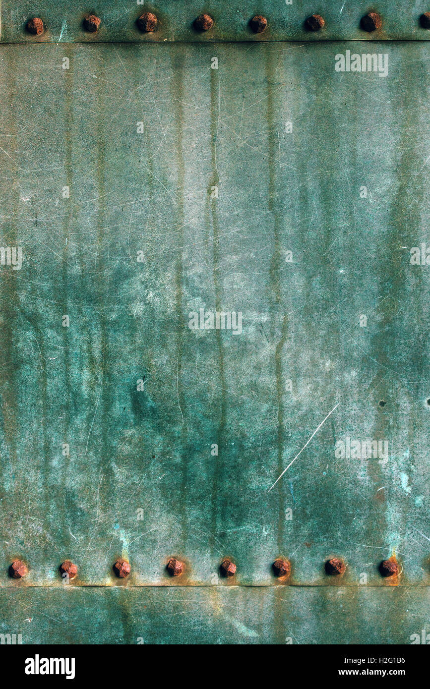 Rame ossidato piastra texture di superficie, abstract corrosi sfondo in metallo Foto Stock
