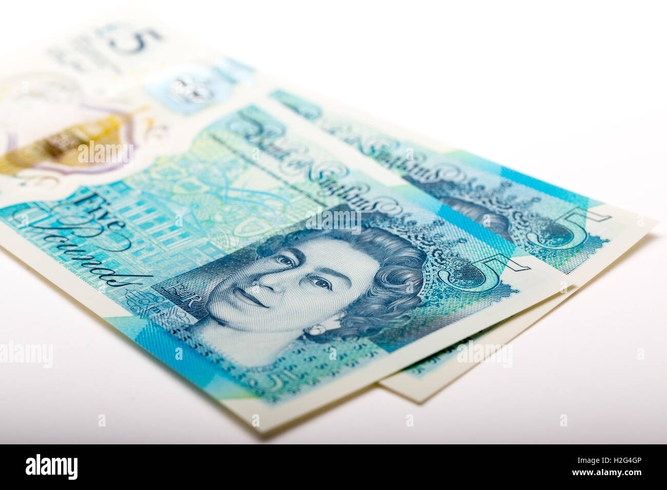 Il nuovo polimero impermeabile REGNO UNITO cinque Pound nota Foto Stock