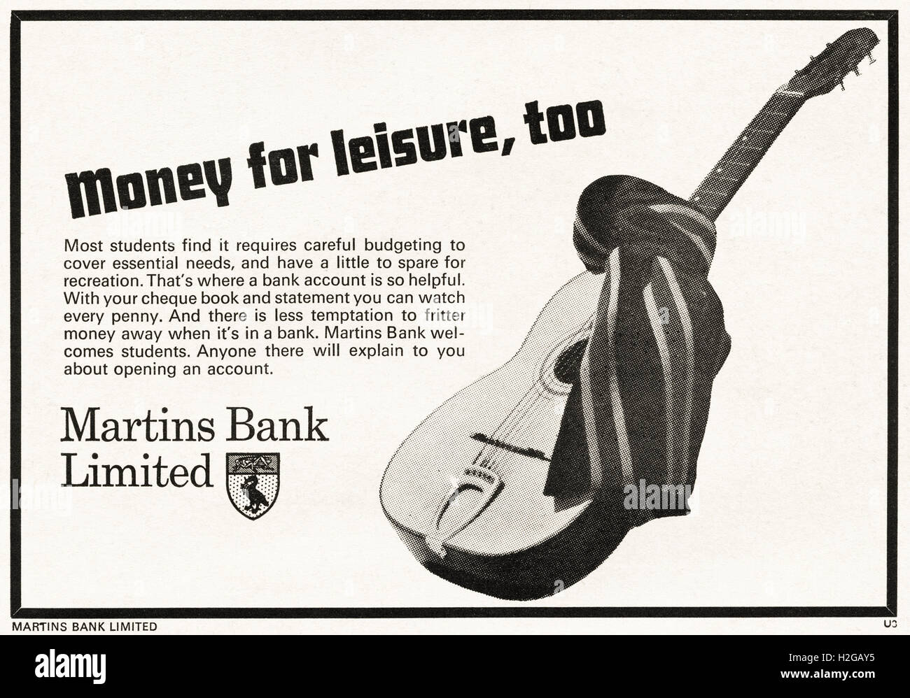 Originale vecchia vintage anni Sessanta magazine annuncio datato 1964. Pubblicità Pubblicità Martins Bank Limited Foto Stock