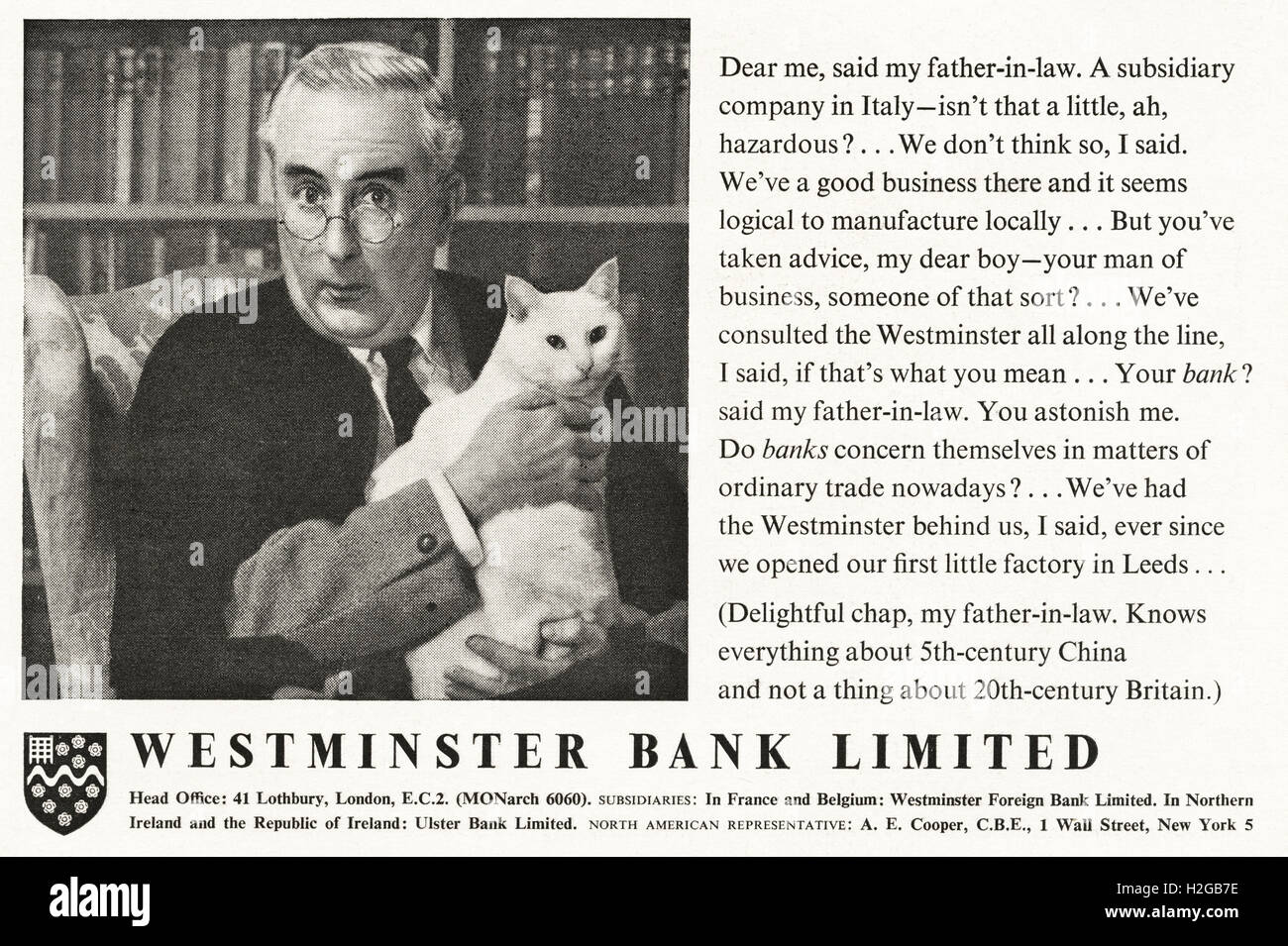 Originale vecchia vintage anni Sessanta magazine annuncio datato 1964. Pubblicità Pubblicità Westminster Bank Limited Foto Stock
