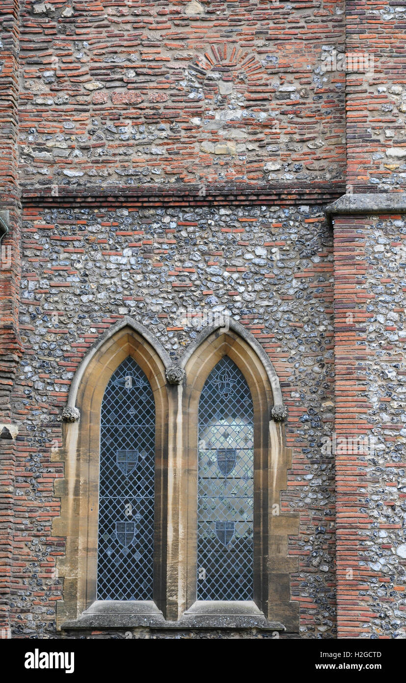 Lancet windows e bloccato in alto nella finestra St Albans Cathedral, Herts. Foto Stock