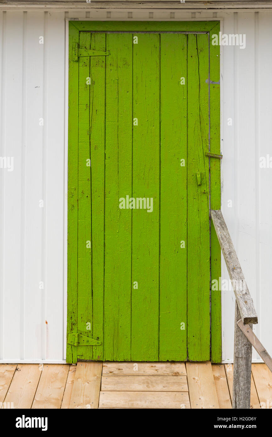 Un colorato stadio di pesca porta in nuovo Perlican, Terranova e Labrador, Canada. Foto Stock