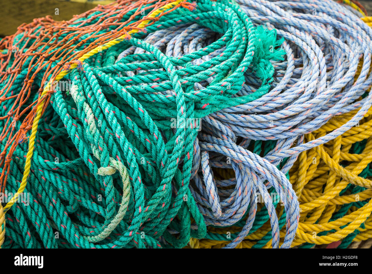 Primo piano degli attrezzi da pesca e la corda al King's Cove, Terranova e Labrador, Canada. Foto Stock