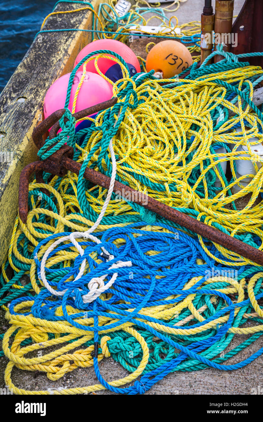 Primo piano degli attrezzi da pesca e la corda al King's Cove, Terranova e Labrador, Canada. Foto Stock