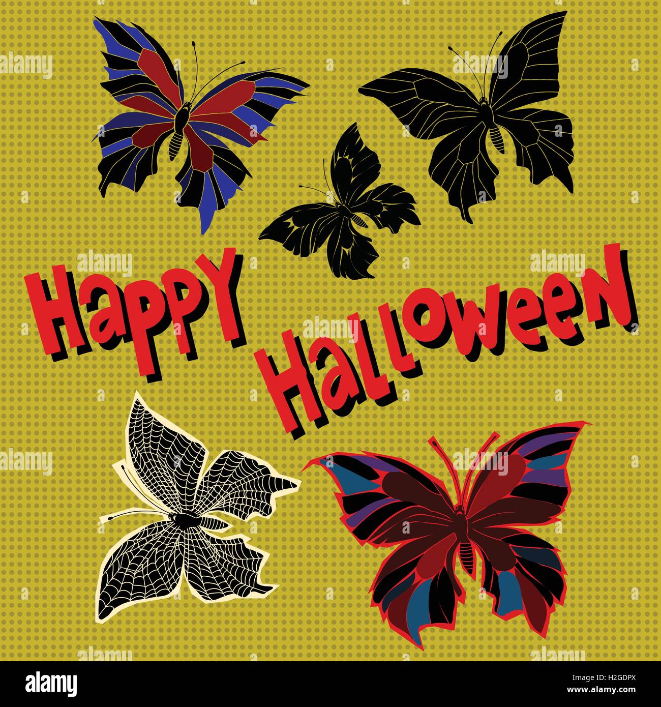 Happy halloween notte set farfalle morti Illustrazione Vettoriale