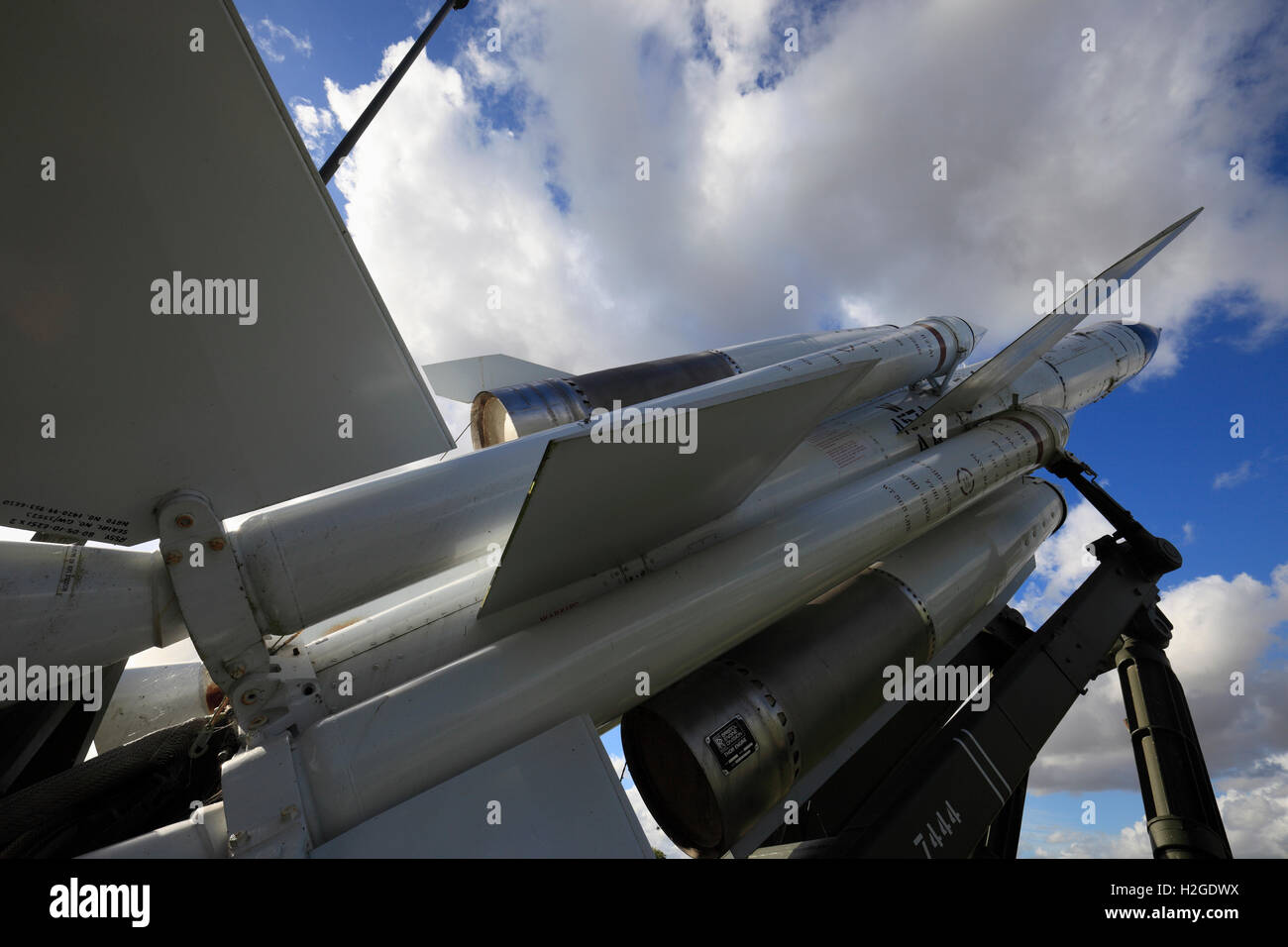 Bloodhound Mk II superficie Air missile sul display a RAF Neatishead IL MUSEO DEL RADAR, Norfolk, Inghilterra, Regno Unito. Foto Stock